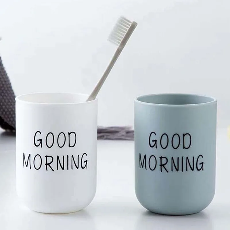 Simple Nordic Travel Portable Washing Cup Home Bathroom Couple Plastic Good Morning Print Toothbrush Holder Cup Storage Cup New