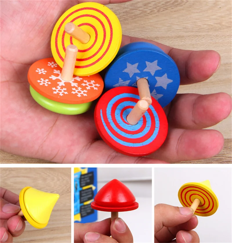 4Pcs Spinning Tops Random Color Wooden Toy Funny Gyro Colorful  Toy Trottola Tippe Toy Burst Toy For Children