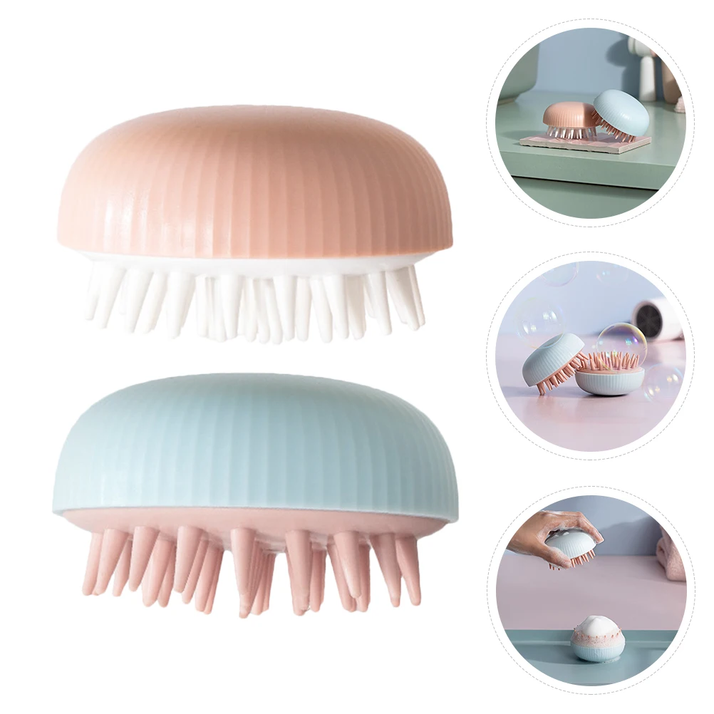 

2 Pcs Silicone Head Brush Shampoo Bathing Massage Scalp Scrubber Hair Salon Brush Moderate Hardness Promoting Blood Circulation