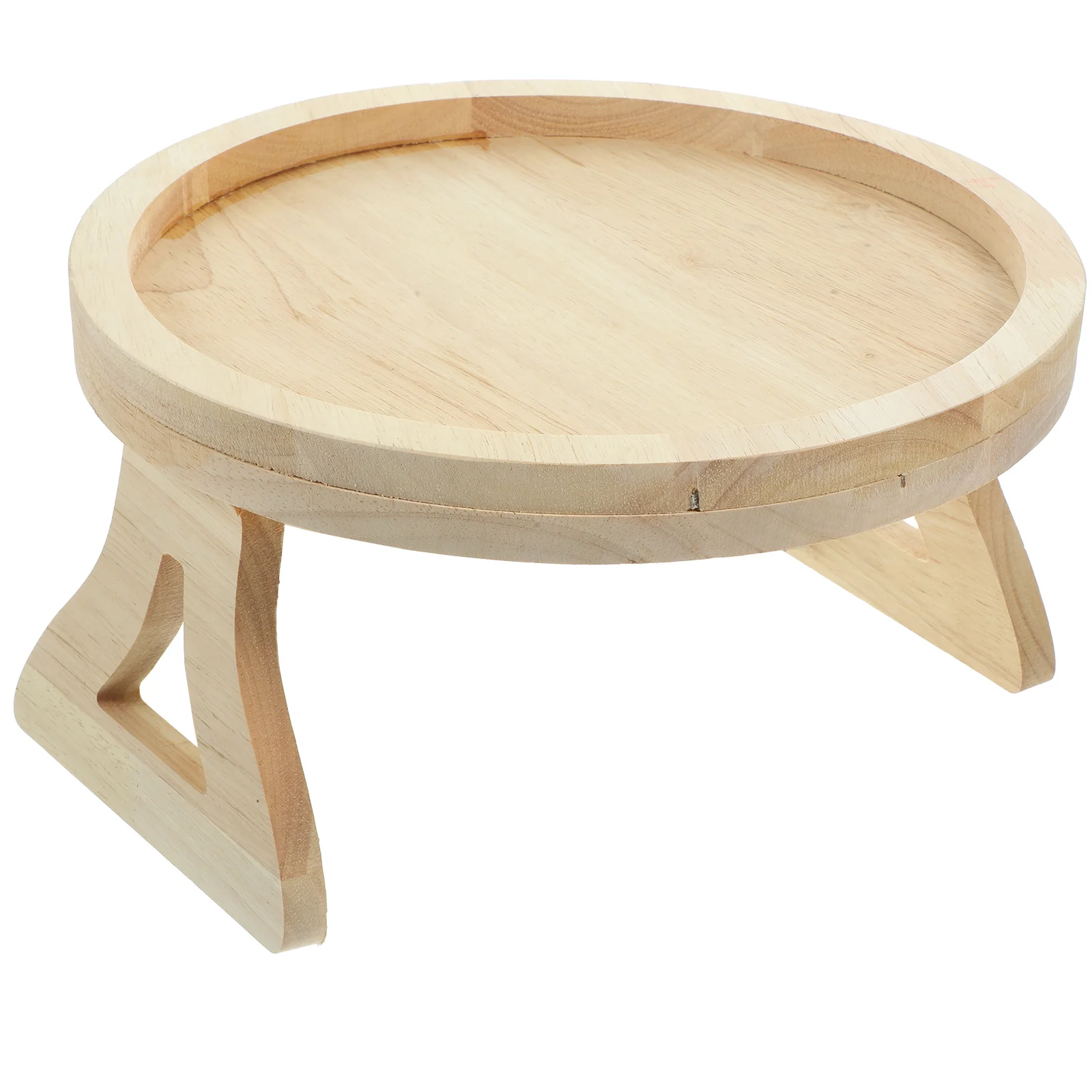 

Wooden Folding Tray Round Bamboo Couch Table Foldable Snack Rack Sturdy Material Sofa Armrest Bed Tray Handles