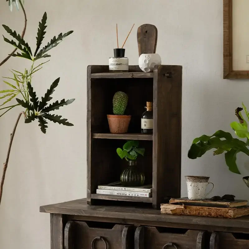 Reclaimed Fir Wood Floating Shelves Set Rustic Display Rack with Dual Layers , Vintage Farmhouse Wall-Mounted Bookcase