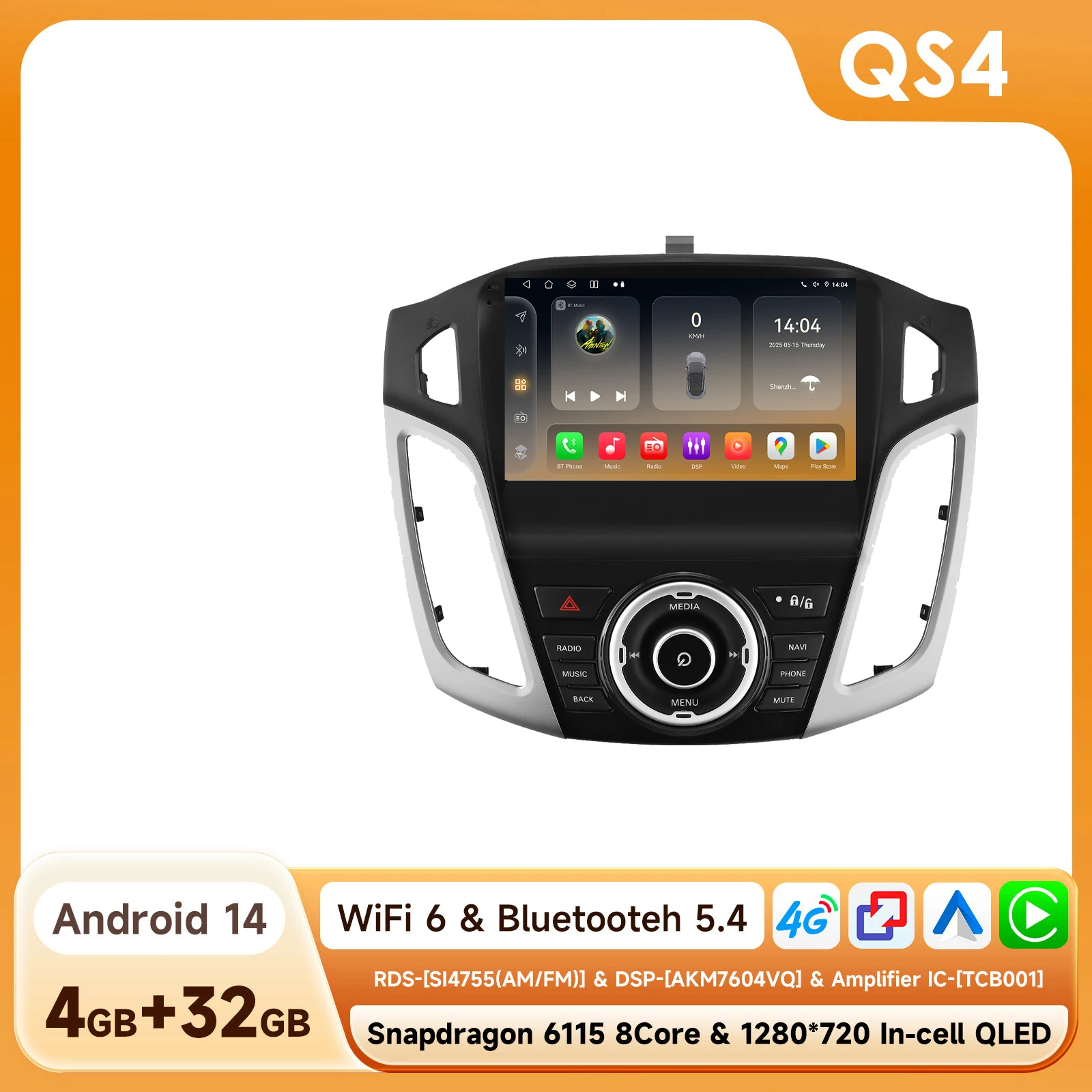 Hizpo Carplay Android 14 Auto Multimedia Speler Voor Ford Focus 3 Mk3 2011-2017 GPS 4G-LET DSP 2din Autoradio Door Snapdragon 6115