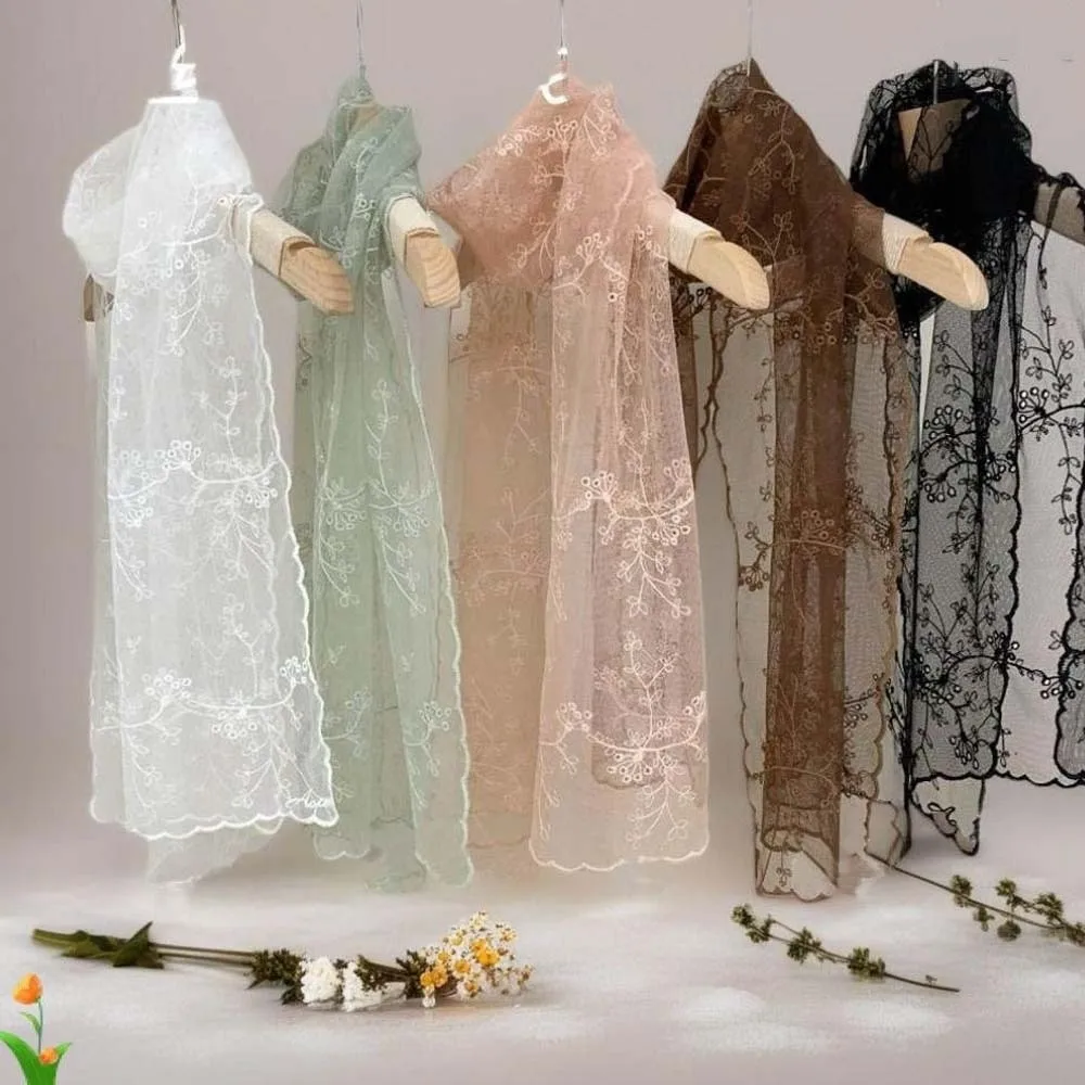 

Literary Breathable Spring Silk Scarf Silk Polyester Embroidered Flower Shawl Quick-drying Lightweight Lace Thin Headscarf Girls