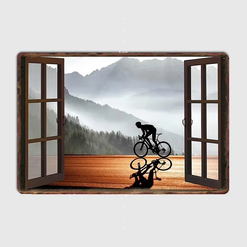 

Mountain Biking Mtb Mountain Biker Window Poster Retro Metal Posters Sign Garage Club Indoor Wall Room Decoration Home Decor