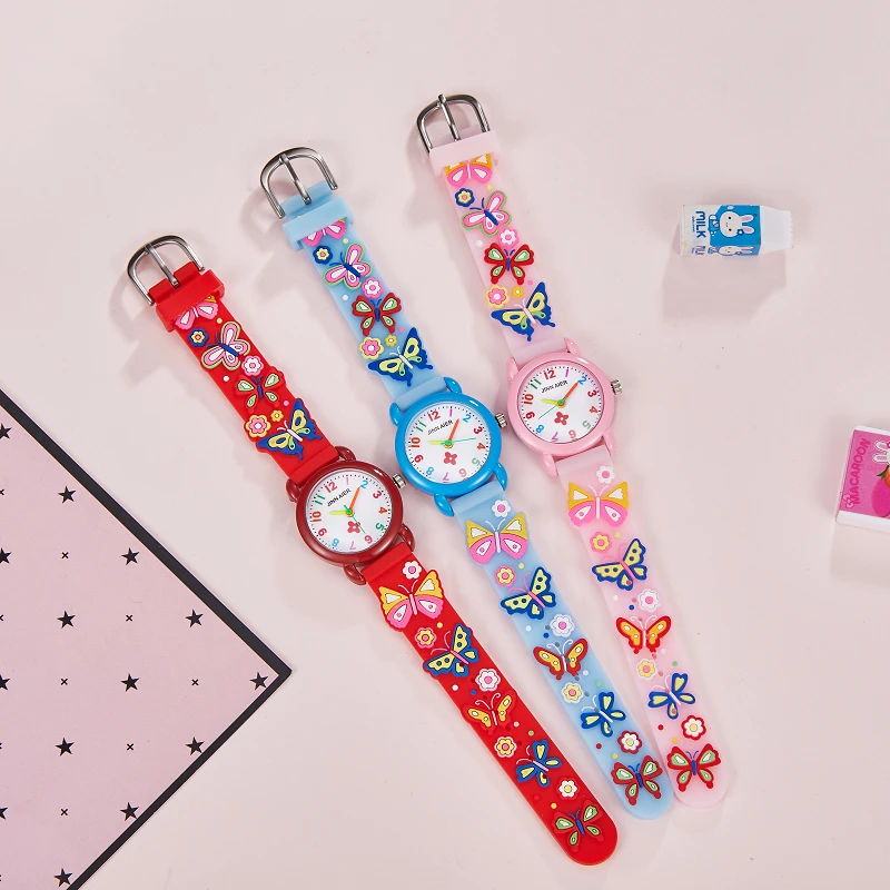 jinnaier famous brand children boys girls cute lovely flowers Butterfly watches girls' Princess bracelet gifts watch waterproof