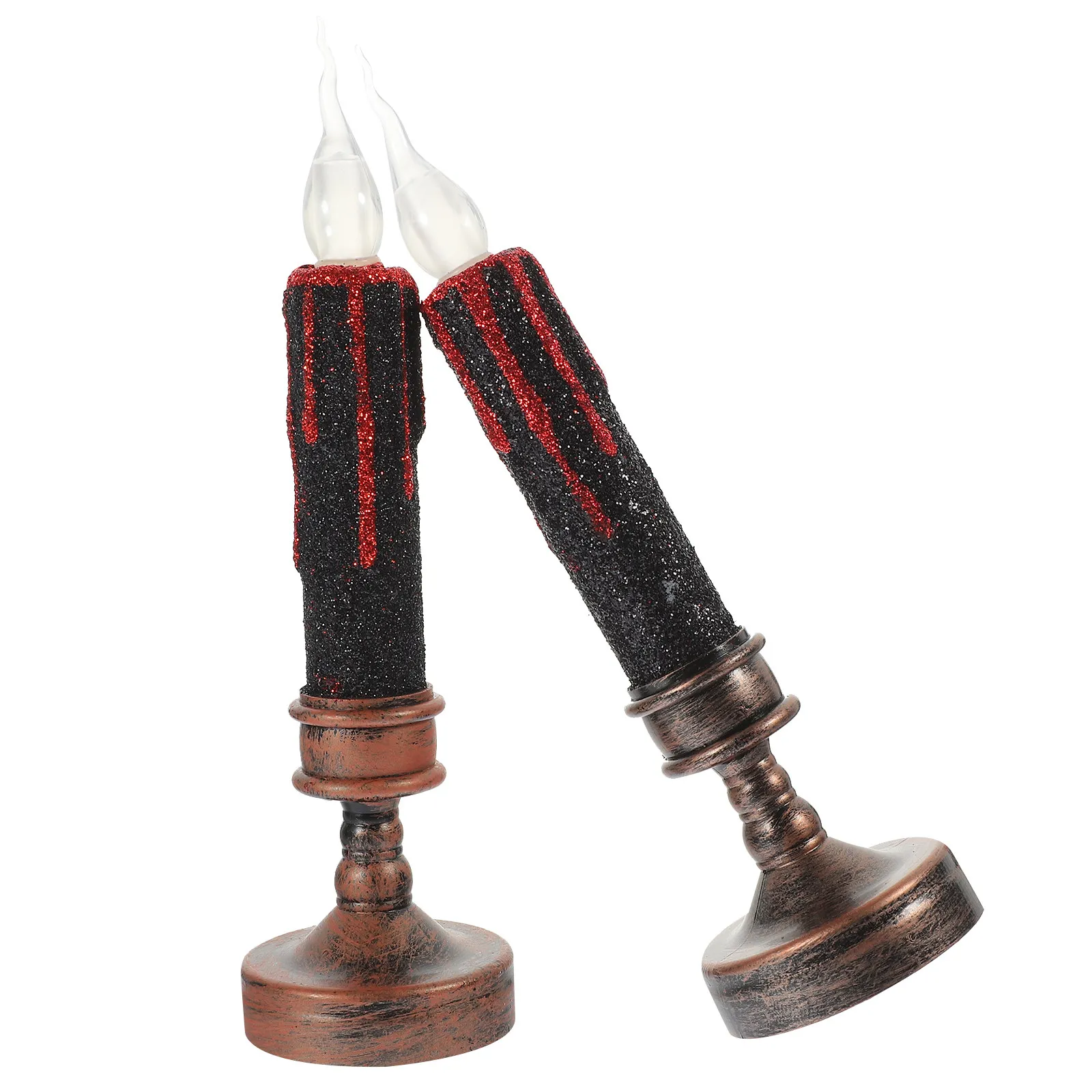 2Pcs Yellow Flickering LED Flameless Wax Candles Realistic Drip Shape for Halloween Festival Home Decoration Safe for Pets
