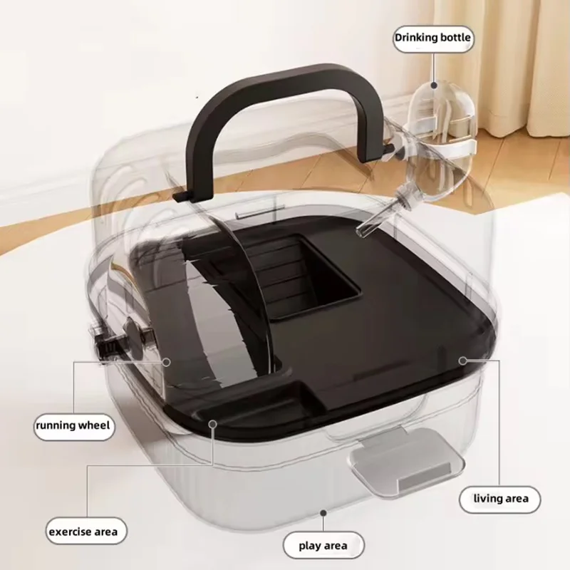 Portable Hamster Travel Cage Lightweight Chinchilla Carrier Box With Handle Breathable Hamster Habitat With Water Bottle