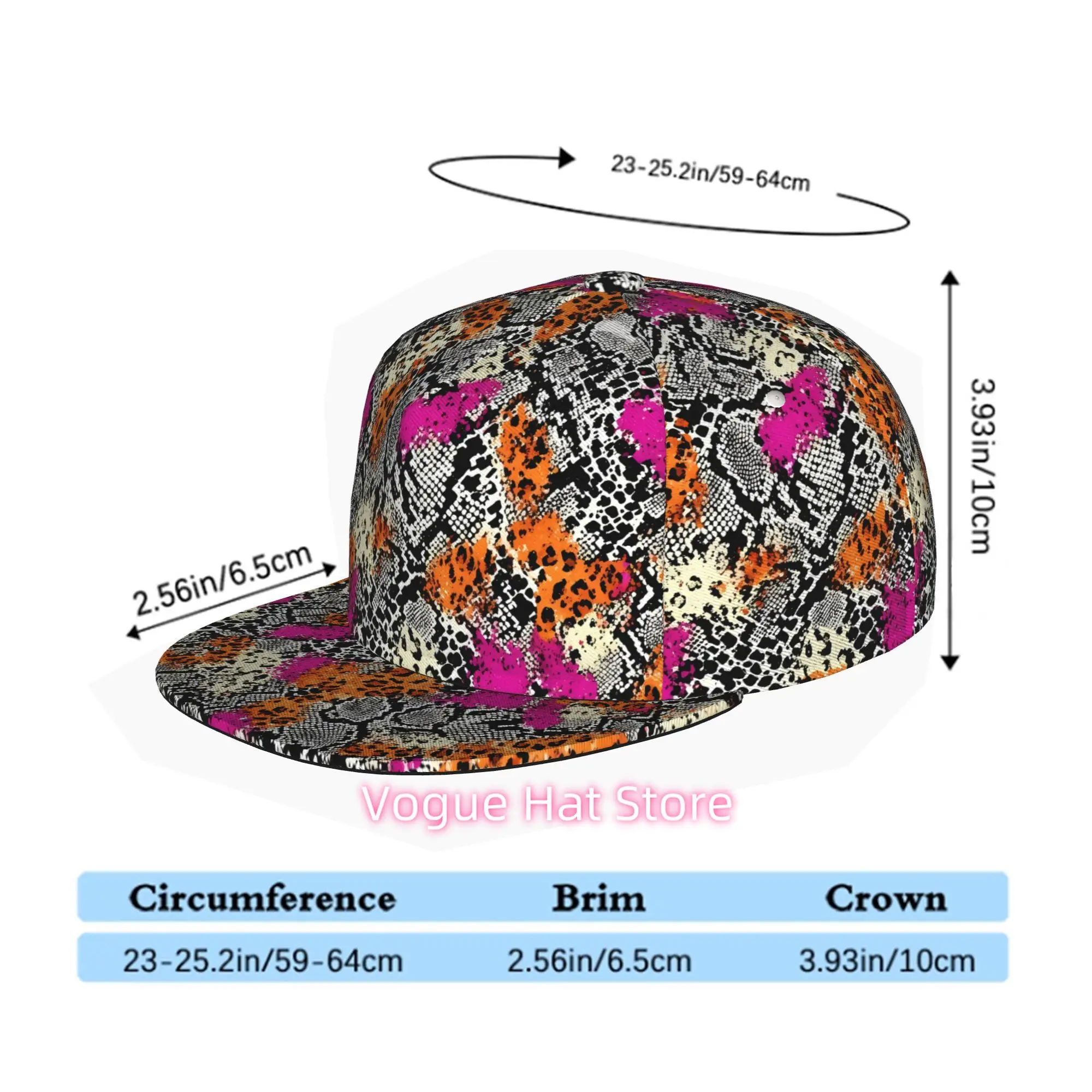 A Baseball Cap Featuring a Snakeskin Design with Leopard And Pink Spots, Suitable for Both Men And Women. This Unisex Flat Brim