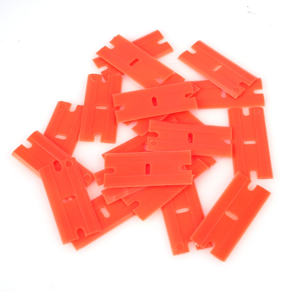 100pcs Double Edged Plastic Razor Blade Lable Clean Razor Glue Remover Window Glass Clean Scraper Car Wrap Sticker Squeegee