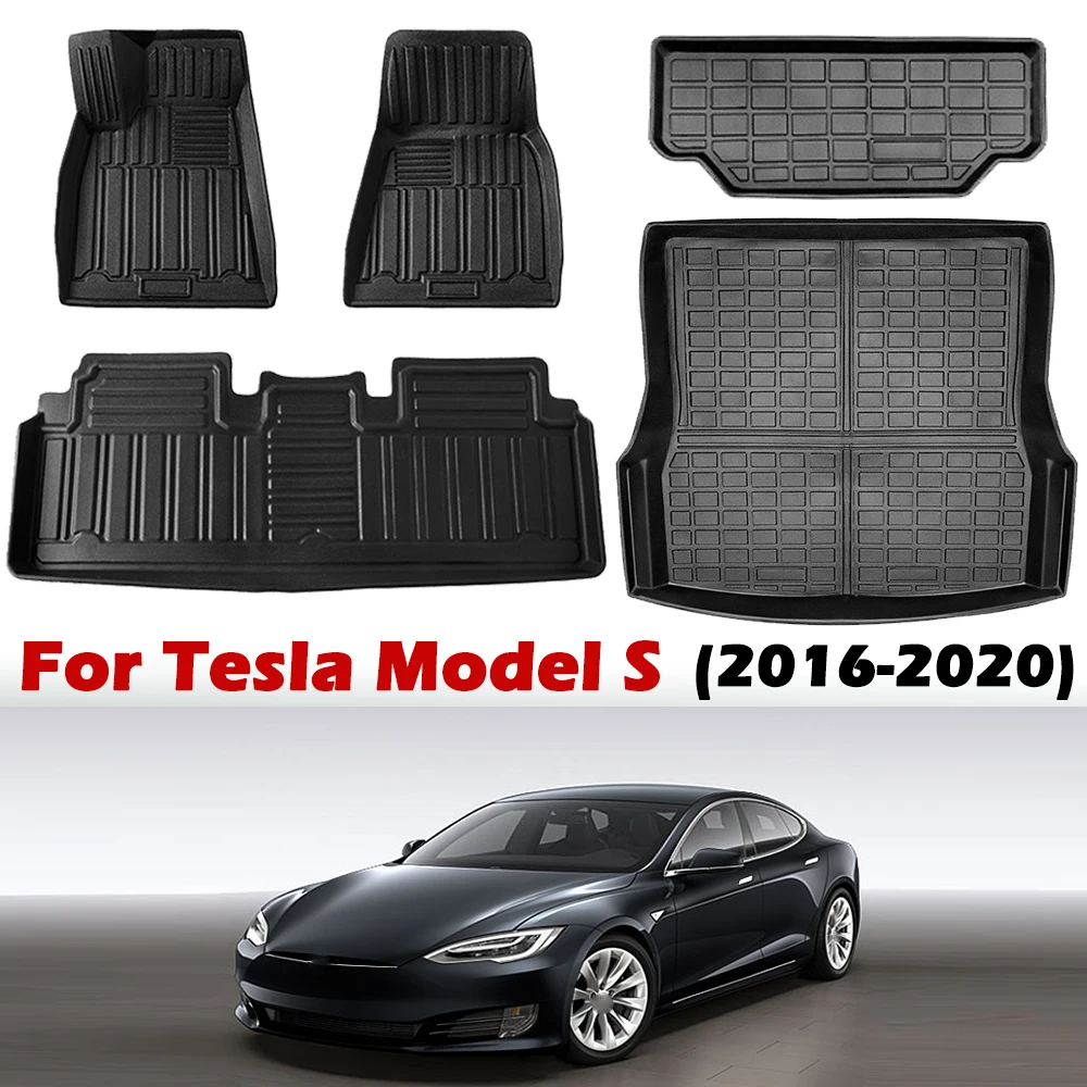 

TPE Floor Mats for Tesla Model S 2016-2020,All Weather Waterproof Anti-Slip Floor Mat Front Rear Cargo Liner Mat Full Set