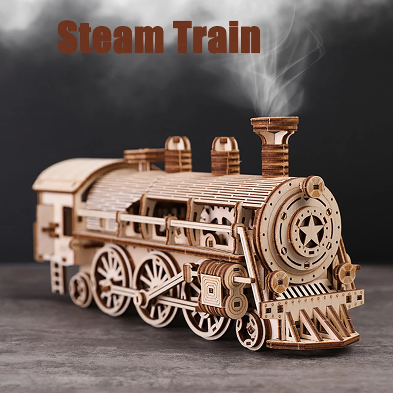 3D Wooden Puzzle Owl Clock Model Building Kits Jewelry Storage Box Mechanical Gear Locomotive Train Vehicle Assembly Toys Gifts