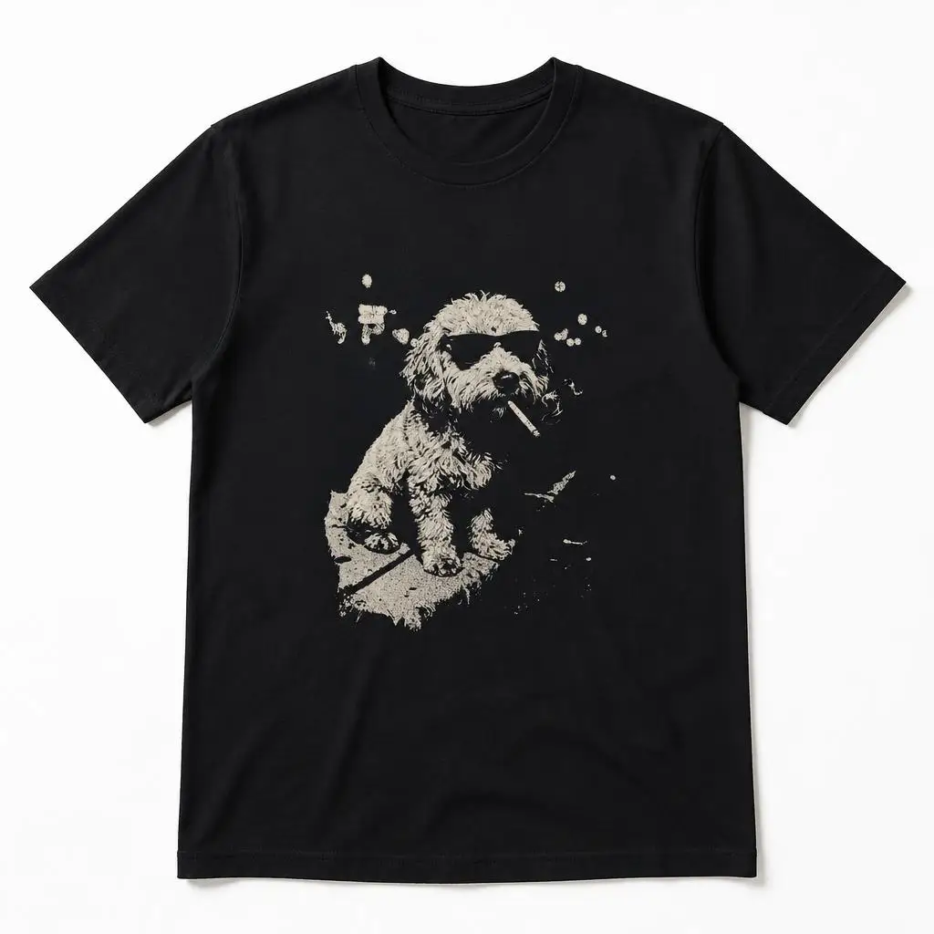 Funny Dog Smoking Goldendoodle Cigarette Cool Dog T Shirts Casual Tees Short Sleeve Round Collar T-Shirt Pure Cotton Tops