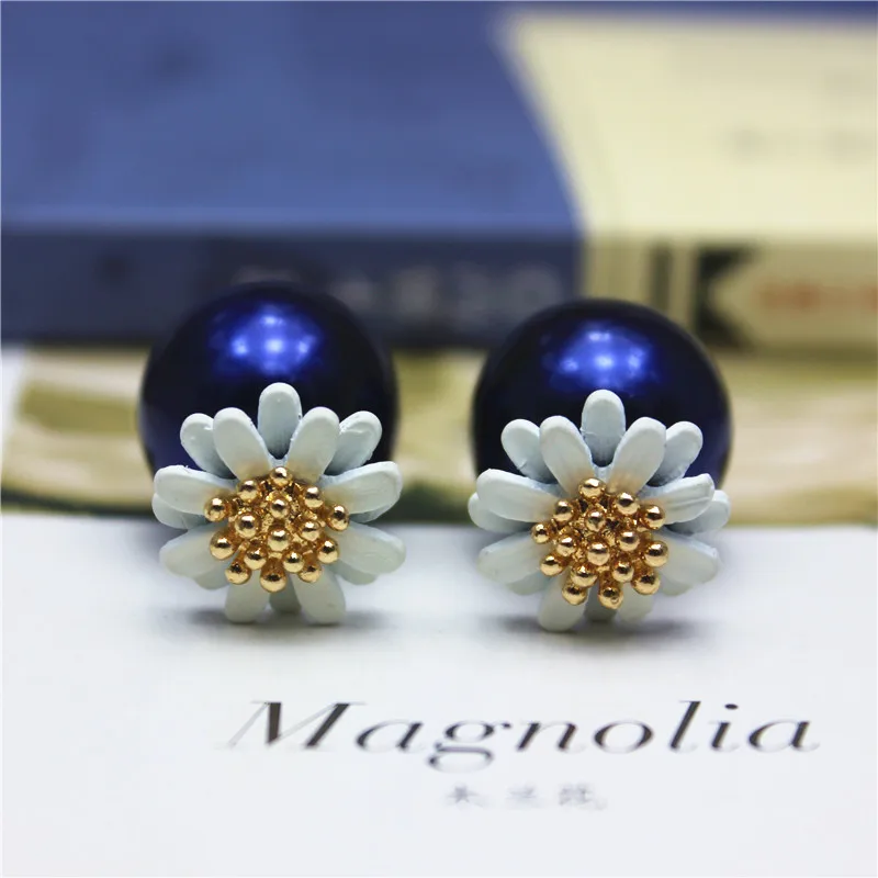 Korean Fashion Jewelry Little Daisy Colorful Front and Back Double-sided Bead Earrings for Women  Temperament Girly Accessories