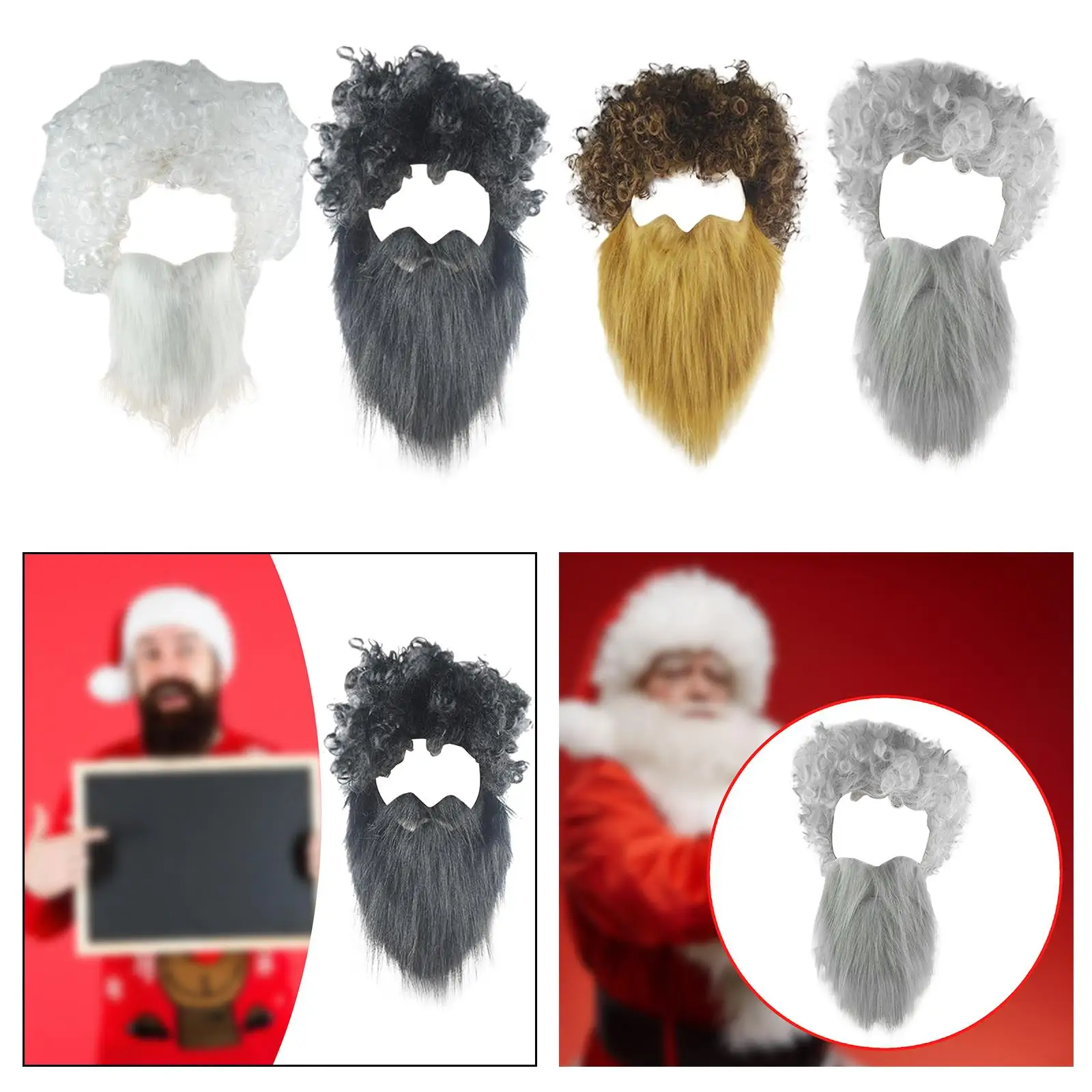 Conjunto de cabelo e barba fantasia bigode para performance festiva de palco de Natal
