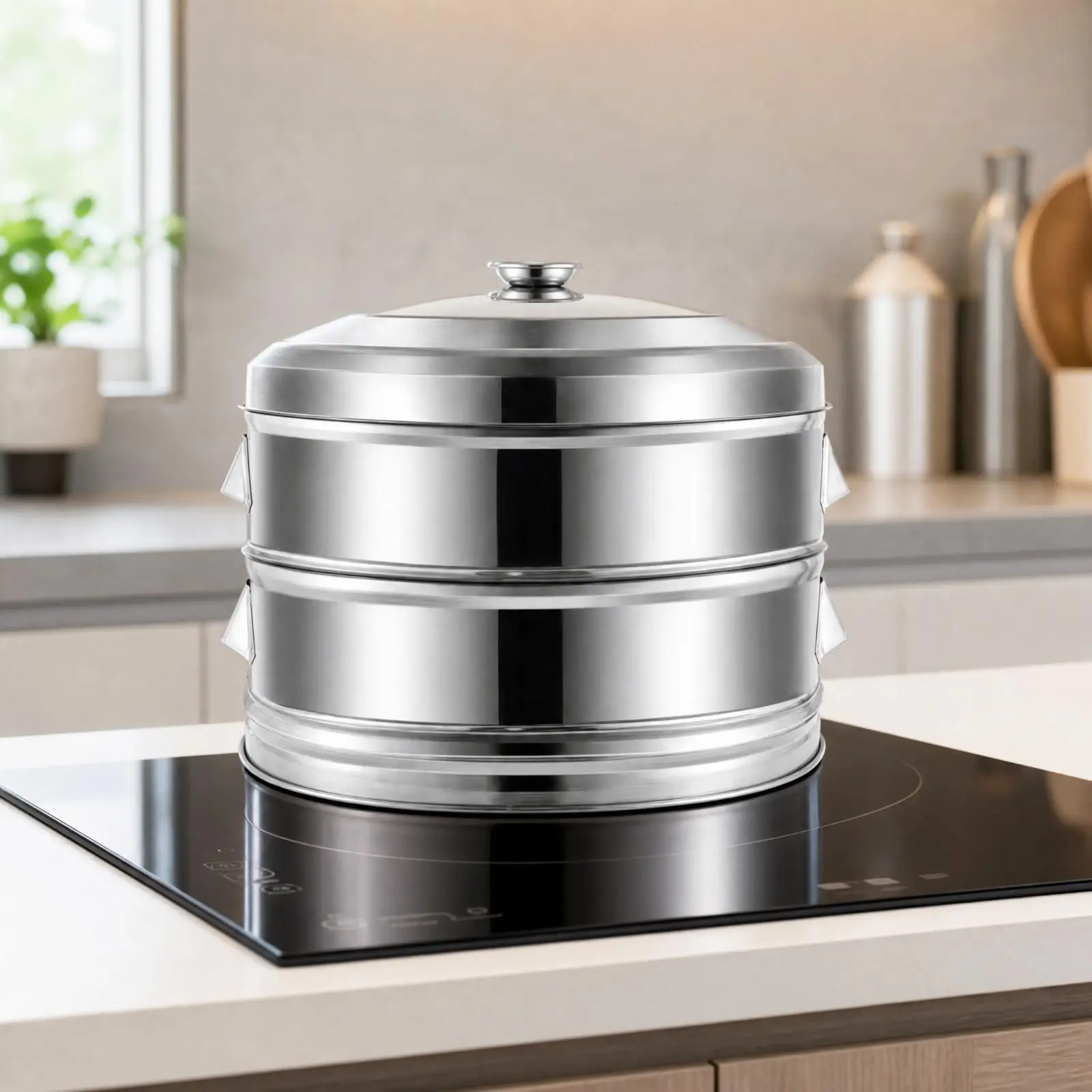 Stainless Steel Food Steamer Stacked Pot for Dumpling Vegetable Seafood with Secure Lid