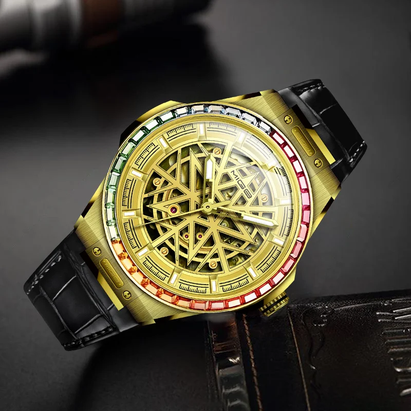 Relojes Citizen mecánicos de acero inoxidable de negocios de marca MIGE para hombres, correa de cuero con esqueleto, relojes automáticos impermeables para hombre