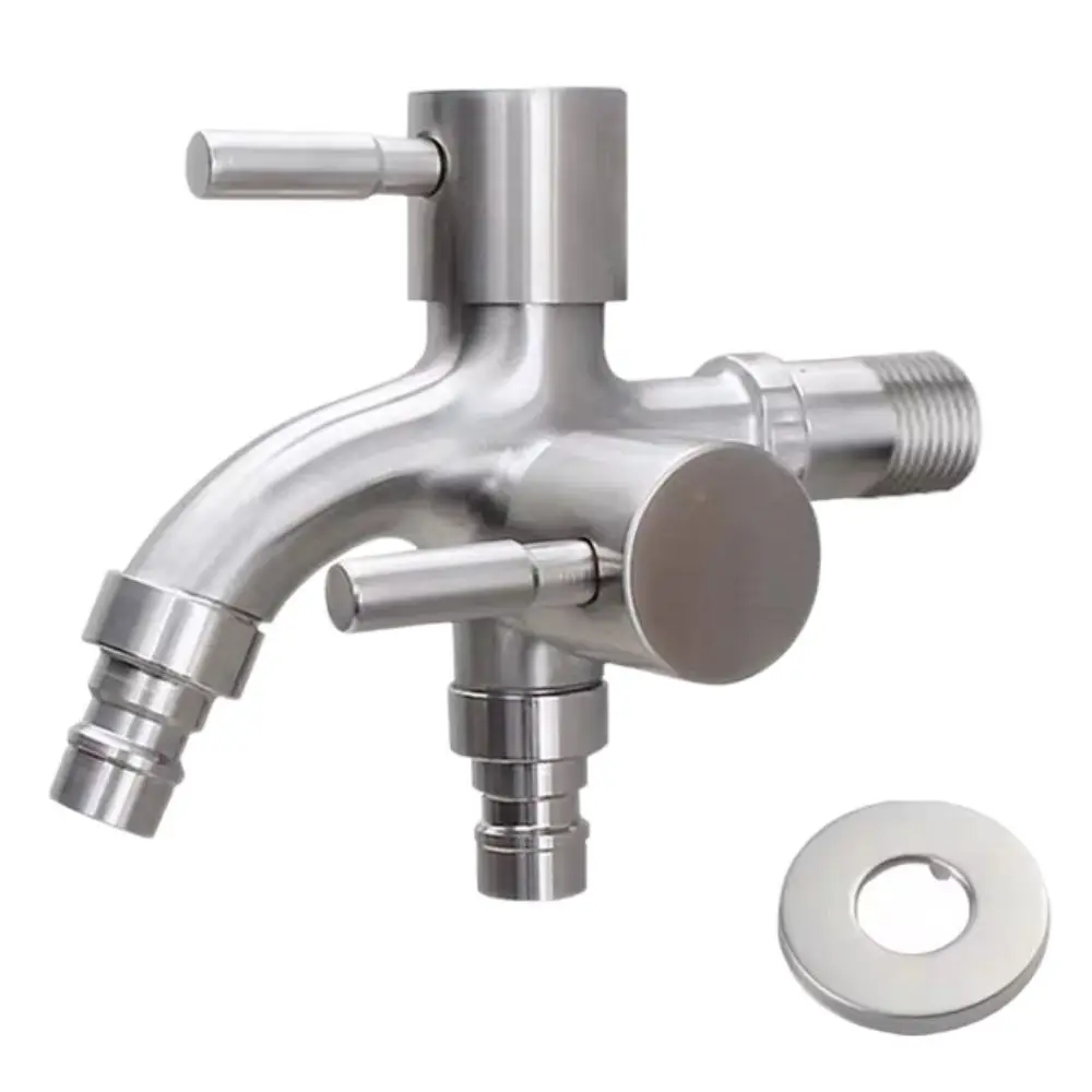 Mop Tap 304 Stainless Steel Faucet 1In 2 Out Double Outlet One Into Two Out Faucets Multifunctional Water Tap Double Bibcock