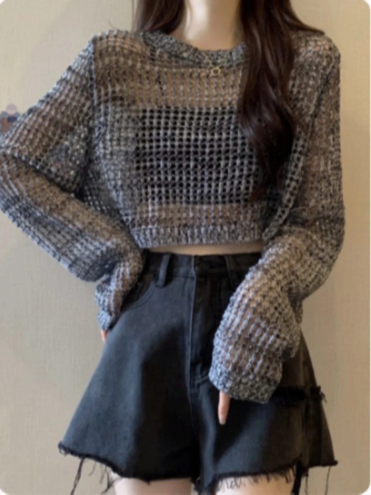 

Женский ажурный вязаный топ свободного кроя с длинными рукавами, тонкий, с защитой от УФ-излучения, весна-лето, новинка, верхняя одежда