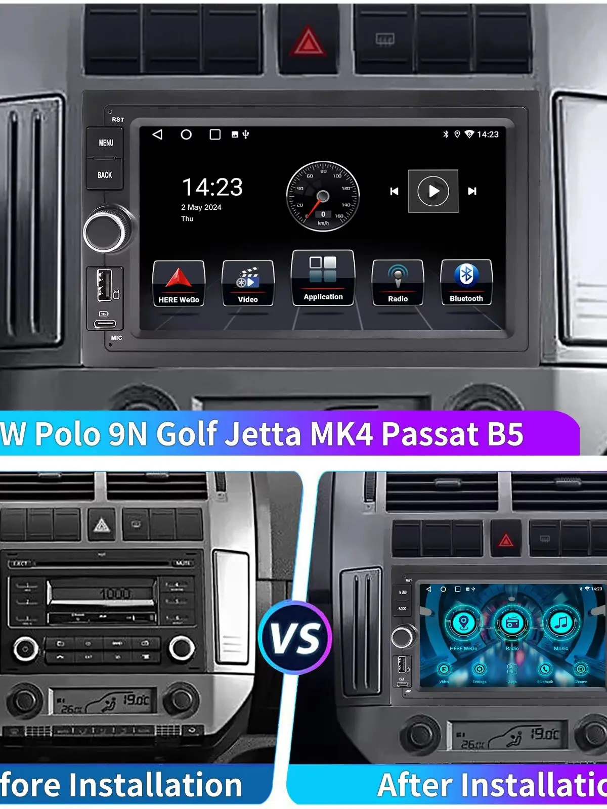 ESSGOO 7" Android 15 4+64G für Seat Skoda VW Polo 9N Golf Jetta MK4 Passat B5 Autoradio kabelloses CarPlay Android Auto GPS RDS FM WLAN Bluetooth Mirror Link Lenkradsteuerung Touchscreen USB Type-C