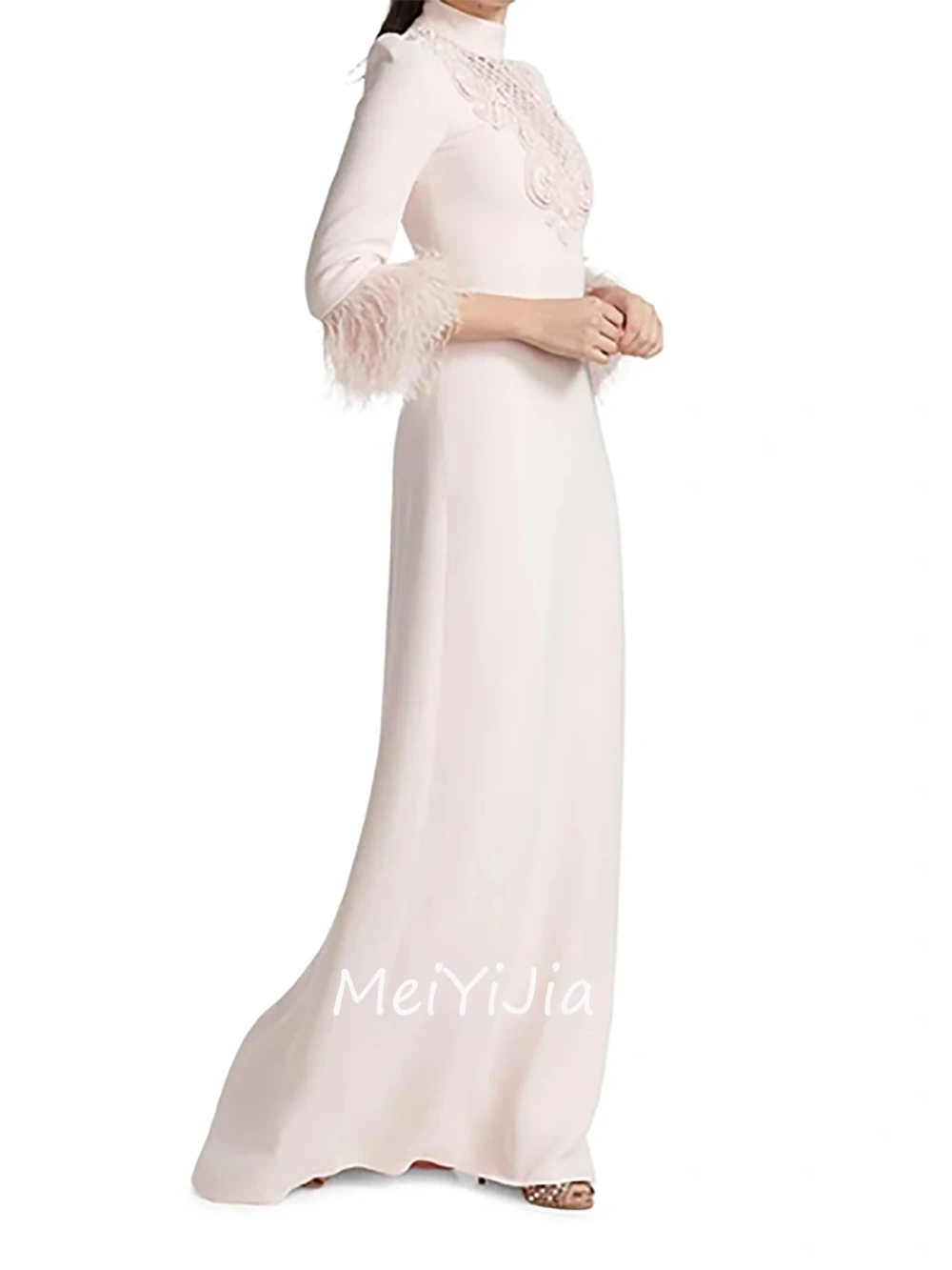 Meiyijia Evening Dress O-Neck Feather Mermaid Embroidery zipper Up Saudi Arabia Sexy Evening Birthday Club Outfits Summer 2024