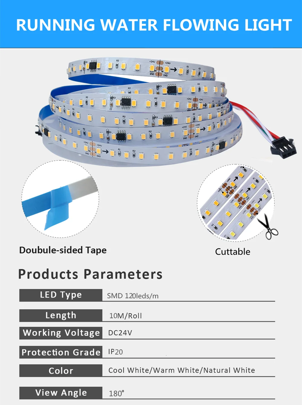 40M WS2811 Horse Race LED Strip DC24V 2835 120Led/m Running Water Flowing Light with Wireless Controller Cool Natural Warm White