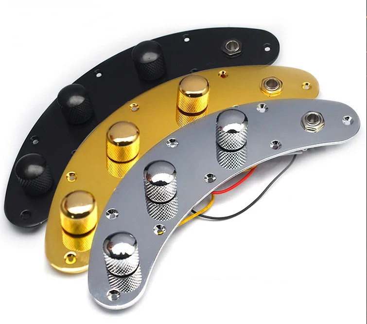 Pre-Wired 2V1T Control Plated for Bass Loaded Control Plate 250K Pots for MM Bass Guitar Black/Gold/Chrome