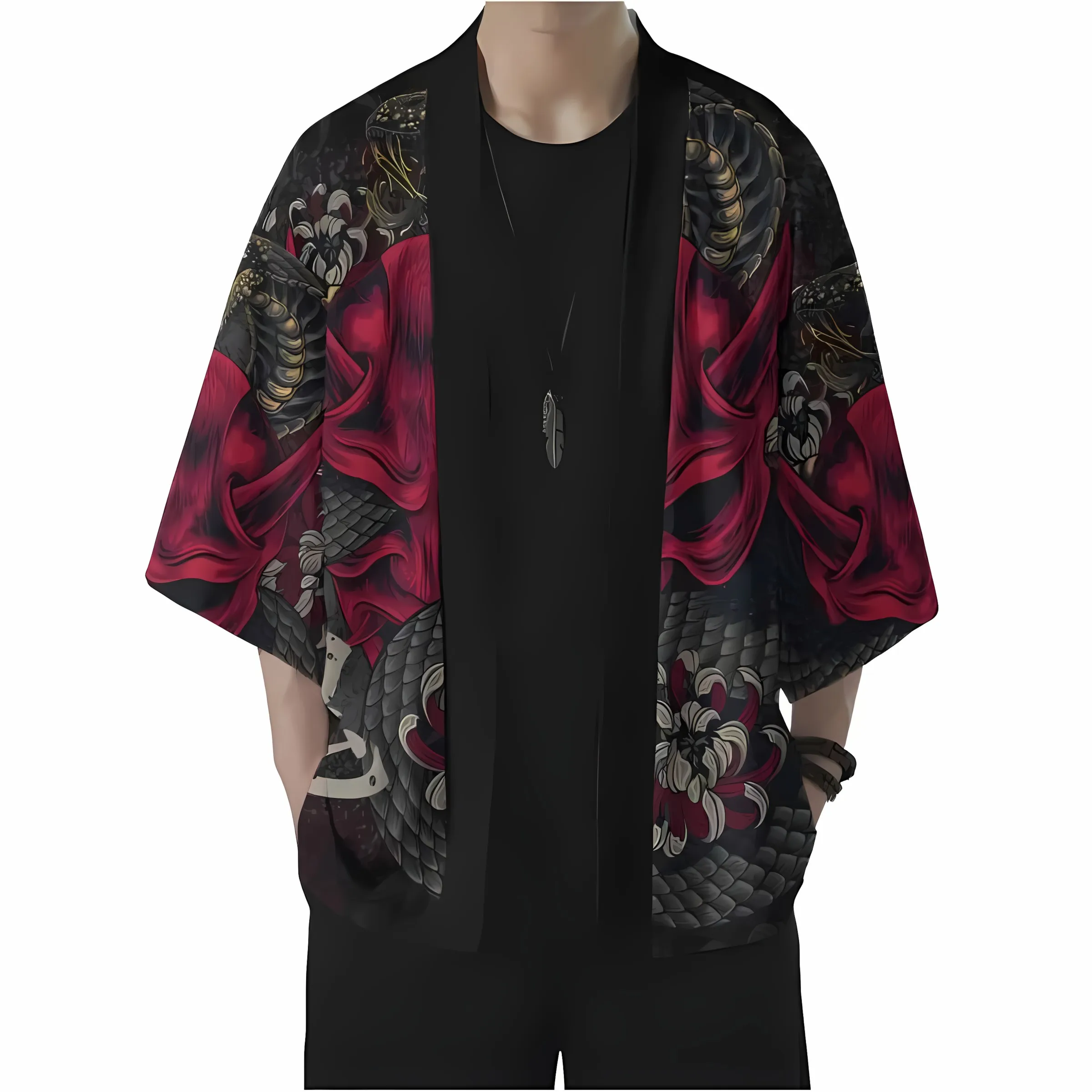 2026 Summer New Men's Kimono with 3D Chinese Character Pattern Print for Street Casual Fashion Comfortable Soft Breathable