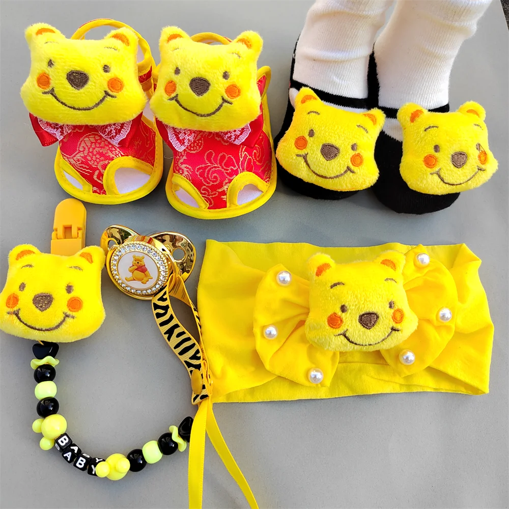 Disney Winnie Pooh Newborns 0-9M Infant Boy Prince Plush Toys Sandal Sneaker Unique Custom Name Clip Baby Shower Gifts Set