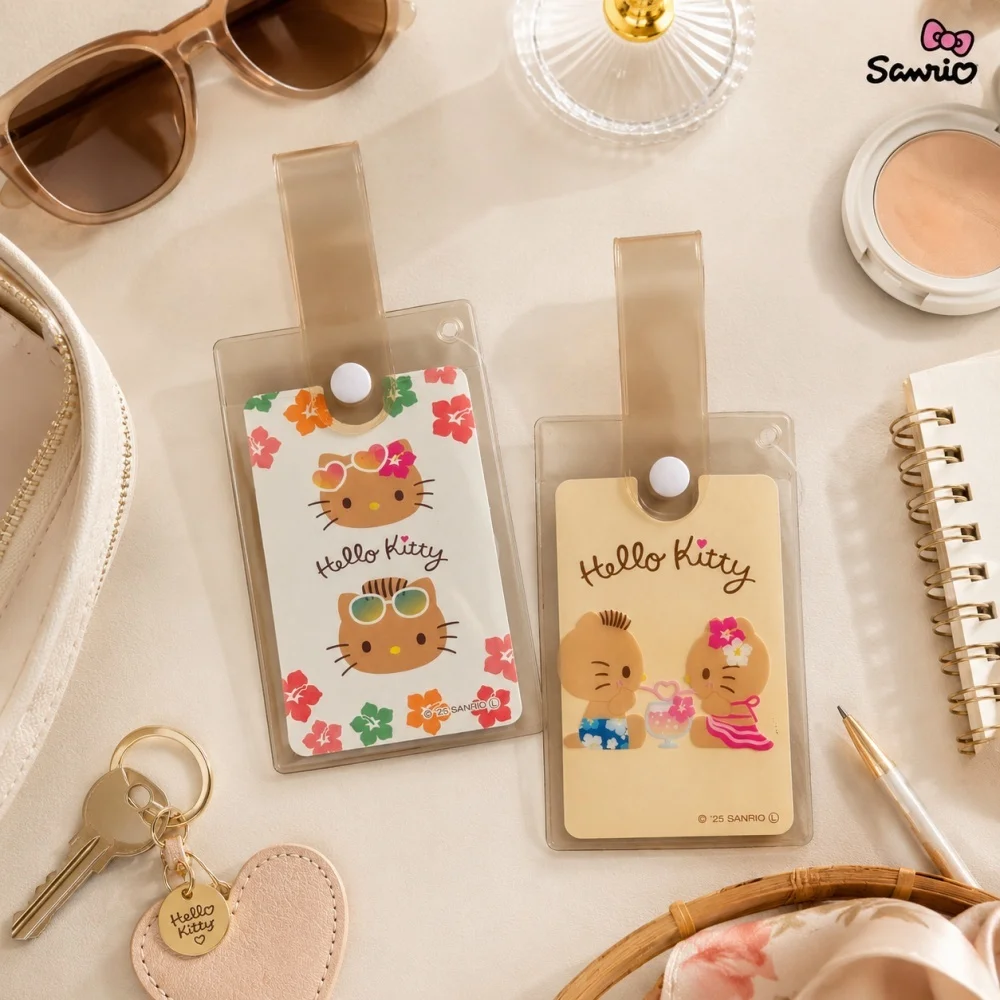 Genuine Sanrio Hello Kitty Clear Card Holder Cute Tanned Kitty ID Badge Case for Bus Card Work Pass Travel Girls Gifts view 3