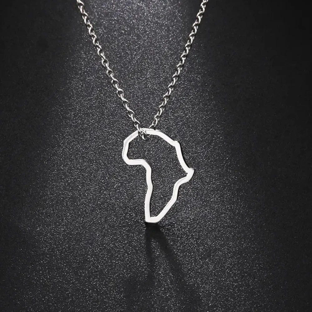 Jeshayuan Minimalism Hollow Africa Map Pendant Necklace For Young Boy And Girls Gold Silver Plated Never Fade Necklace For Men