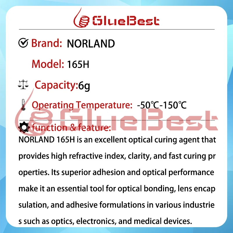 NORLAND 165H High Refractive Index Optical Curing Agent for Precision Bonding and Optical Applications Original Product