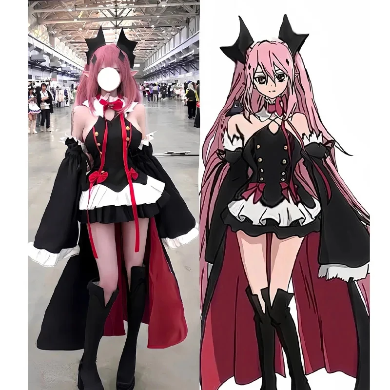 

KKL3Krul Wig Seraph of The End Cosplay Krul Tepes Uniform Dress False Tooth Anime Halloween Costume k15[[