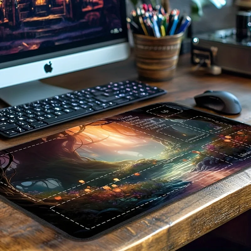 

Playmat Нескользящий резиновый игровой коврик с мистическим лесным пейзажем, большой настольный коврик для ролевых игр 24x14 дюймов, аксессуары для ПК, настольный коврик