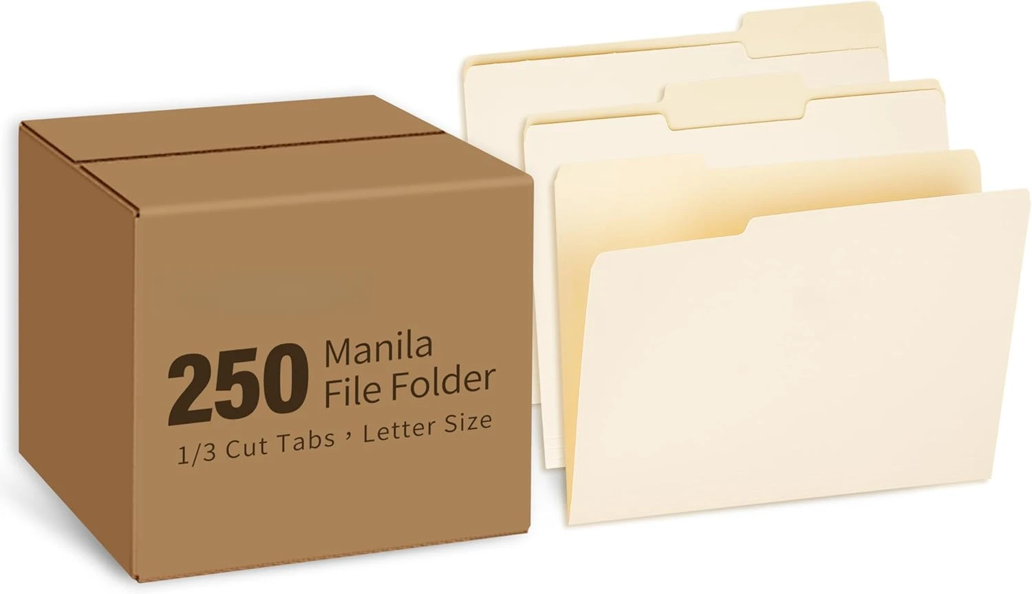 100PCS Manila File Folders – Letter Size 8.5x11, 1/3 Cut Tabs for Office, School & Home Organization