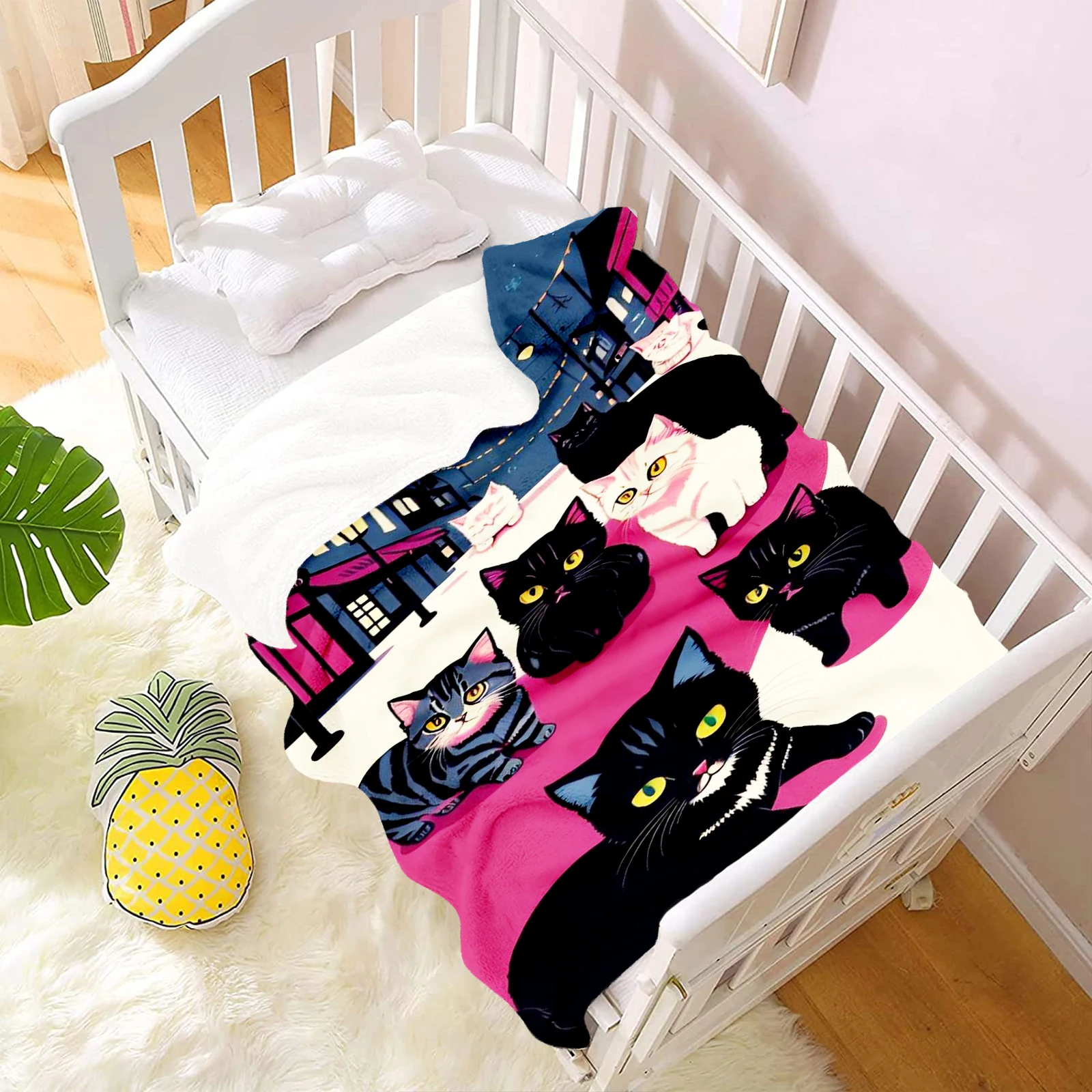 Luxury Fashion Cartoon Cat Throw Blanket Cute Print Soft Skin‑Friendly Nap Blanket For Kids Children Bed Sofa Travel