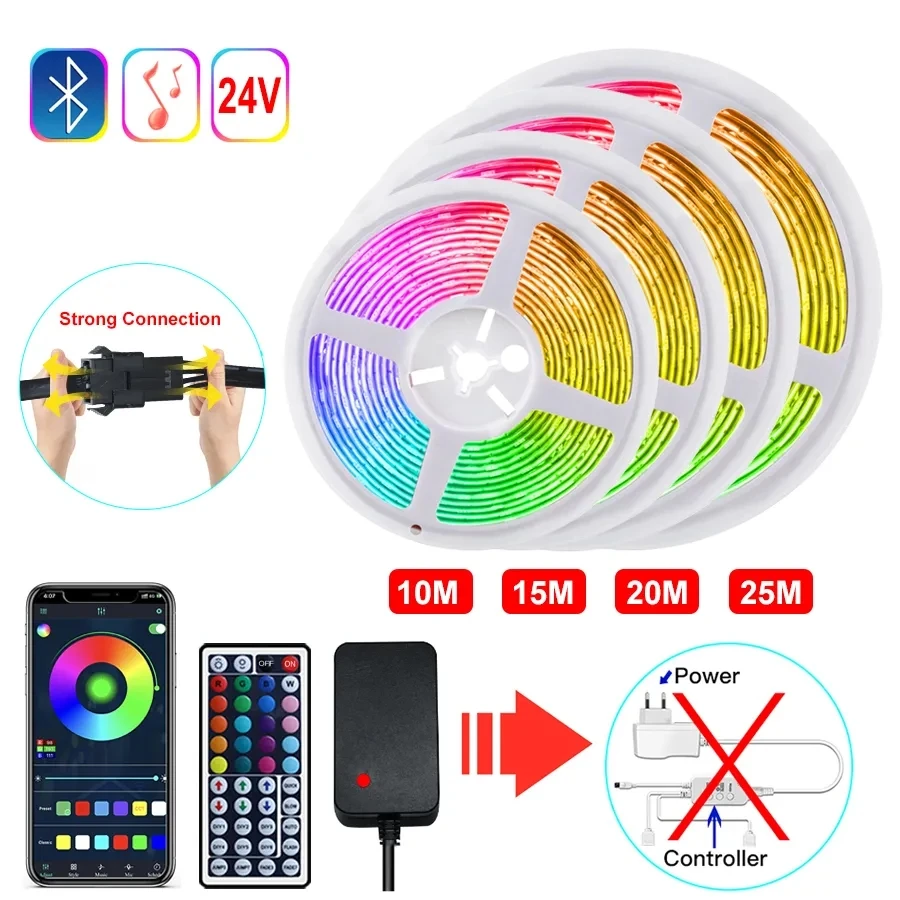 Listwy RGB LED Bluetooth do pokoju 10M 15M 20M 50M kontrola aplikacji inteligentna 5050 taśma RGB elastyczna wstążka 24V zasilacz zdalny 2 w 1