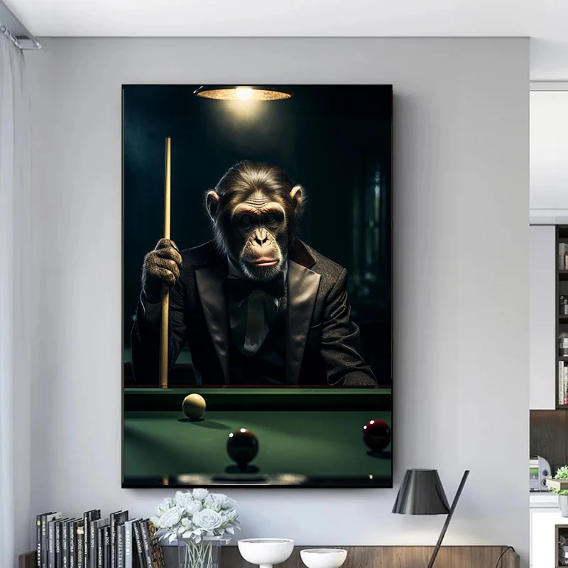 خمر العصابات البلياردو الحيوان القرد الدخان صورة الملصقات والمطبوعات حائط لوح رسم الفن صور ديكور غرفة المنزل