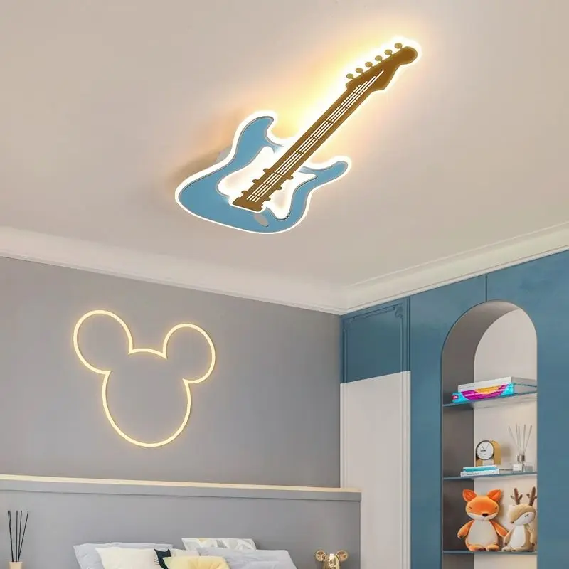 Guitar Creative Ceiling Light Cartoon Music Theme New Bedroom Light