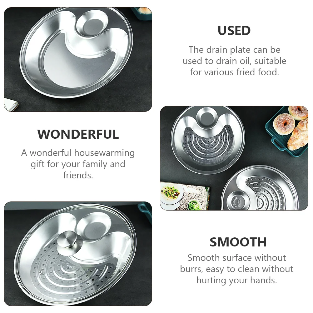 

Dumpling Plate Saucer Stainless Steel Round Cooling Drain Tray Kitchen Gadget Serving Dish French Fries Fried Chicken