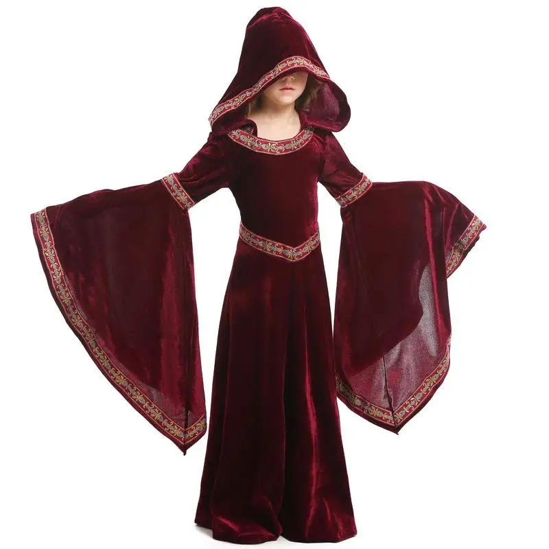 

loween Wine Red Children's Clothing Girls' Par Cosplay Performance Costume European Medieval Sle Outfit