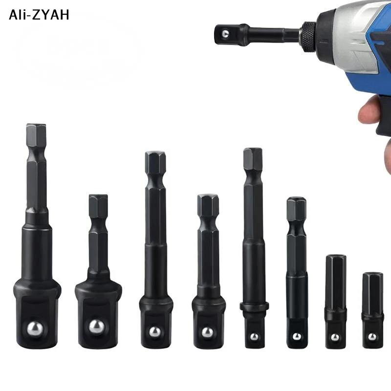 【A3YH】1Set Square Socket Drill Bit Bar Extension Drill Socket Adapter 1/4 Impact Socket Adapter Hex Shank Nut Driver Socket