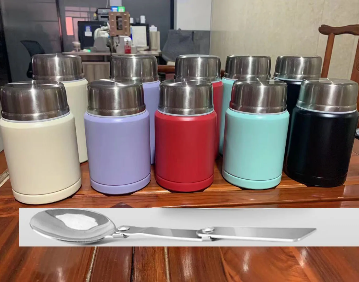 

Custom Name Stainless steel Hot Food Thermos Bottle Mini Thermal Vase Lunch Box Food Container Spoon Cup Soup Insulated Flasks