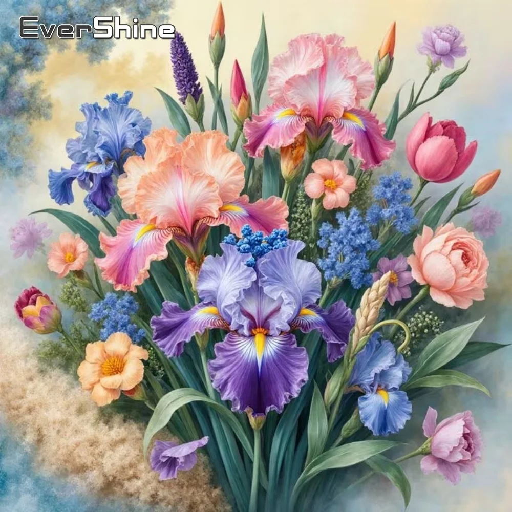 EverShine DIY Vollquadratische und Runde Diamant-Mosaik Iris-Blume Acryl-Bastelbedarf Diamantmalerei Bild Strass Wandkunst