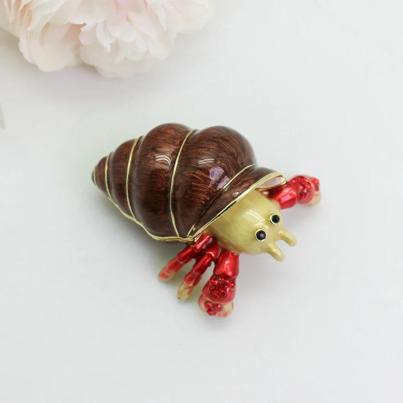 SHINNYGIFTS Hermit Crab Trinket Box Hand Painted Hinged Jewelry  Box Ocean Series Tabletop Home Decoration