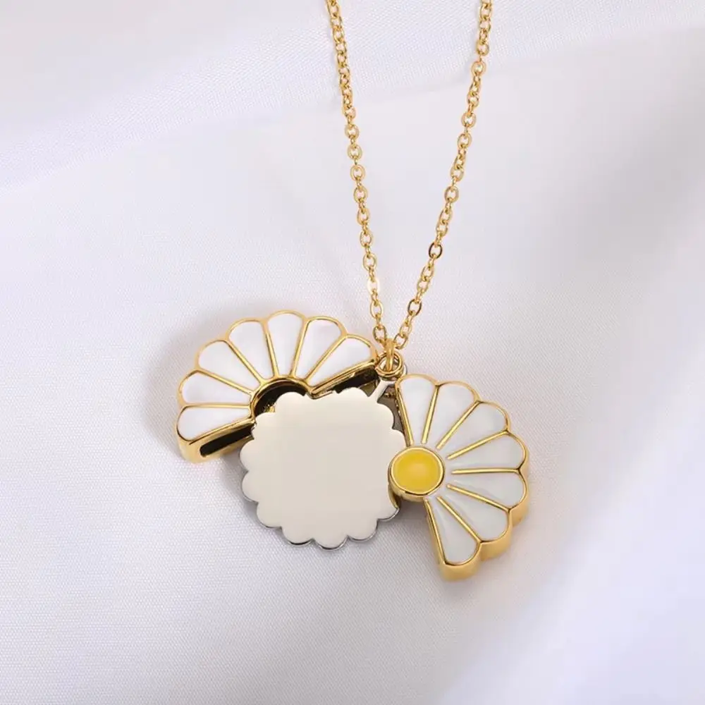 Titanium Steel Glaze Oil Chrysanthemum Pendant Layered Chain Adjustable Sunflower Necklace Pendant Vintage Simple Daisy Necklace