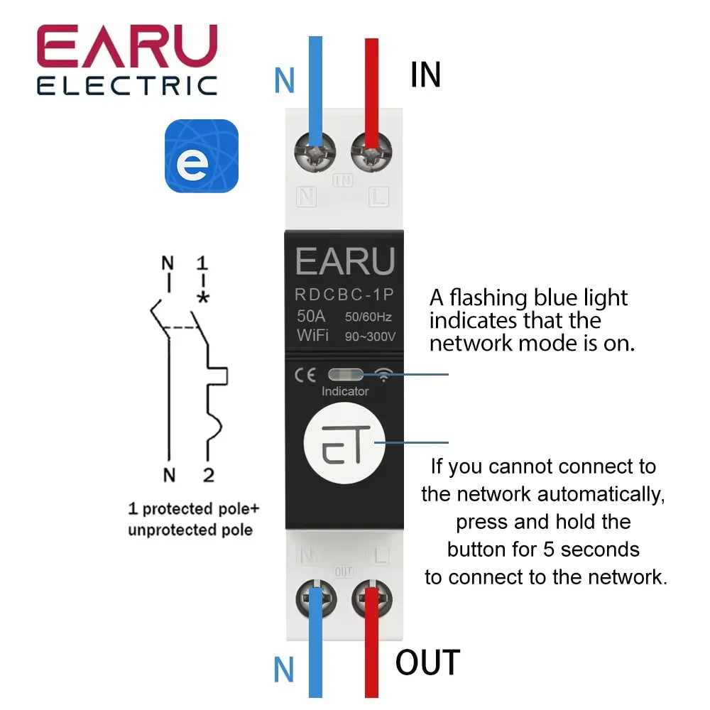 1P+N  Din Rail WIFI Circuit Breaker Smart Timer Switch Relay Remote Control By eWeLink Smart Home Compatiable With Alexa Google