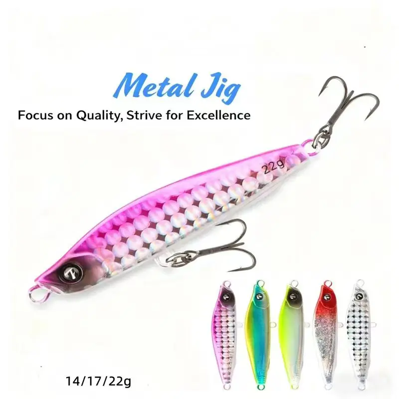 

ApexMarine 5pcs Pesca Metal Jigging Lure Set 14g 17g 22g Slow Fall Pitch Jigs with Triple Hook for Shore Casting Fishing Lures