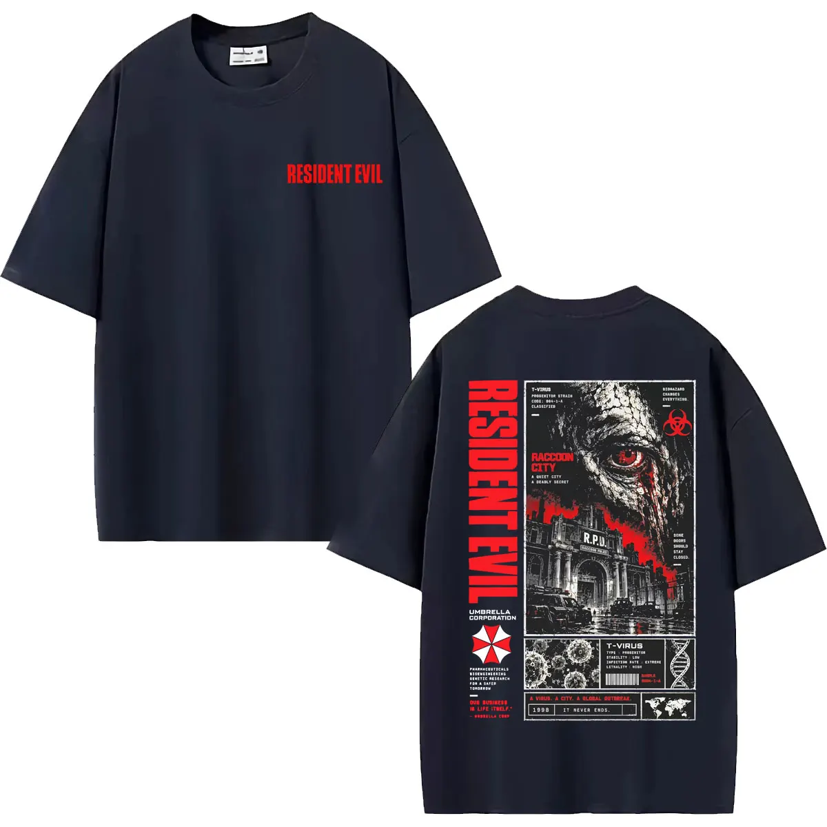 Resident Evil T-Virus Horror Gaming Merch T-shirt Men's Clothing Fashion High Street T Shirts Cotton Casual Short Sleeve T Shirt