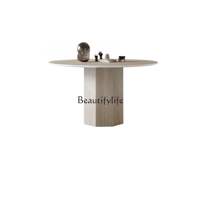 

LD33Retro Style round Table High-End Marble round Cave Stone Stone Plate Dining Table
