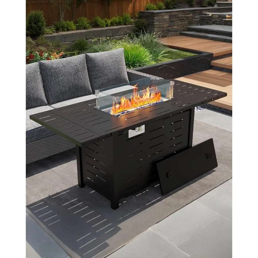 

55 Rectangular Outdoor Propane Fire Pit Table with 48 000 Btu LP Gas Output Builtin Ignition System and Protective Lid Features